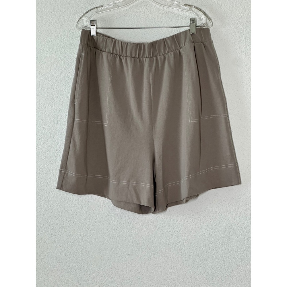 FP Beach Free People Gray Taupe Cotton Elastic Waist Contrast Stitch Shorts XL